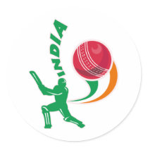 cricket ball batsman batting India Round Stickers