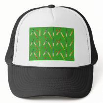 Cricket bats/ balls with green background Hat
