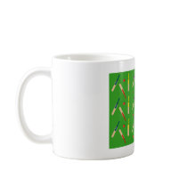 Cricket bats/ balls with green background Mug