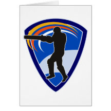 cricket batsman batting silhouette greeting card