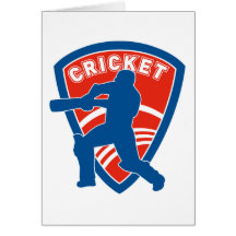 cricket batsman batting silhouette shield greeting cards