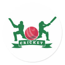cricket batsman silhouette batting ball round sticker