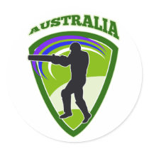 cricket player batsman Australia retro Round Sticker