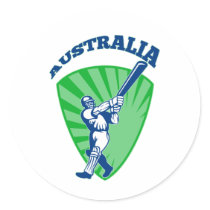 cricket player batsman Australia retro Round Stickers