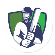 cricket player batsman bat shield retro round stickers