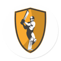 cricket player batsman bat shield retro round sticker
