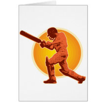 cricket player batsman batting retro card