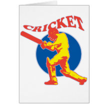 cricket player batsman batting retro greeting cards