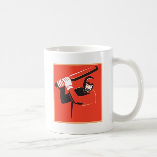 cricket player batsman batting retro coffee mug