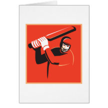cricket player batsman batting retro greeting card
