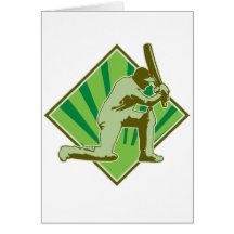 cricket player batsman batting retro greeting card