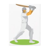 cricket player batsman batting retro post card