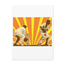 cricket player batsman batting retro post card