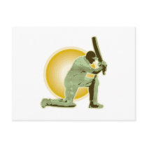 cricket player batsman batting retro post card