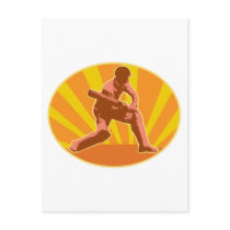 cricket player batsman batting retro post cards