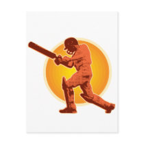 cricket player batsman batting retro postcard
