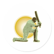 cricket player batsman batting retro round stickers