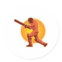 cricket player batsman batting retro round sticker
