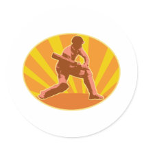 cricket player batsman batting retro round sticker