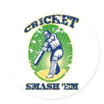 cricket player batsman batting retro style round sticker
