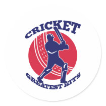 cricket player batsman batting retro style round sticker
