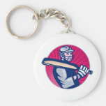 cricket player batsman holding bat woodcut key chains