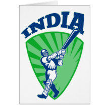 cricket player batsman India retro Greeting Cards