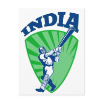 cricket player batsman India retro Post Cards