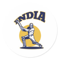 cricket player batsman India retro Round Sticker