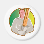 cricket player batsman with bat front view refrigerator magnet