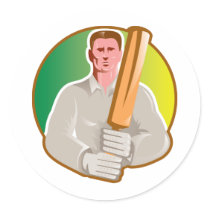 cricket player batsman with bat front view round stickers