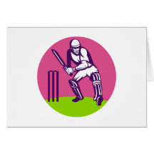 cricket sports batsman batting before wicket greeting cards