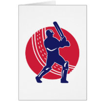 cricket sports batsman batting retro ball greeting card