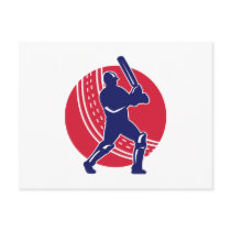 cricket sports batsman batting retro ball post cards