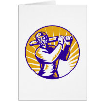 cricket sports batsman batting retro greeting cards