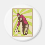 cricket sports batsman batting retro fridge magnet