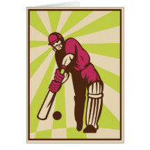cricket sports batsman batting retro greeting card