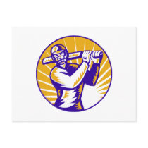 cricket sports batsman batting retro post cards