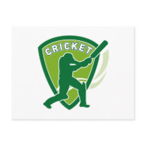cricket sports batsman batting shield postcard
