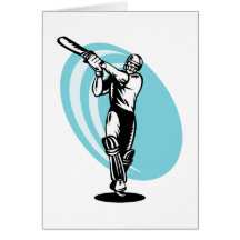 cricket sports batsman batting woodcut greeting card