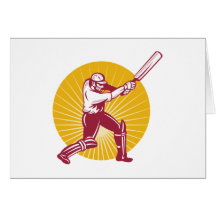 cricket sports batsman batting woodcut greeting cards