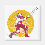 cricket sports batsman batting woodcut magnet