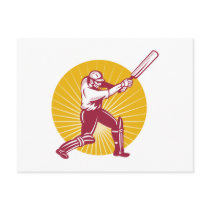cricket sports batsman batting woodcut postcard