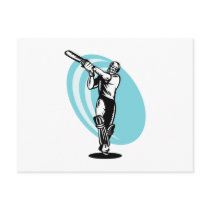 cricket sports batsman batting woodcut post card