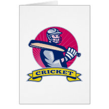 cricket sports batsman with bat retro greeting cards