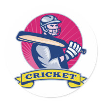 cricket sports batsman with bat retro sticker