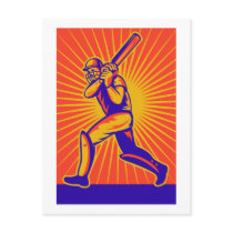 cricket sports player batsman batting retro style postcards