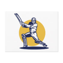 cricket sports player batsman batting woodcut postcards