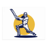 cricket sports player batsman batting woodcut postcards