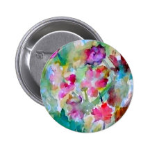 CricketDiane Flower Garden Watercolor Abstract Pinback Button